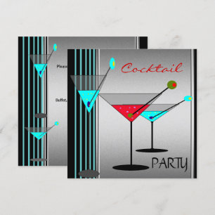 Convite Bebidas de Coquetel Corporativo Martini Azul Verme