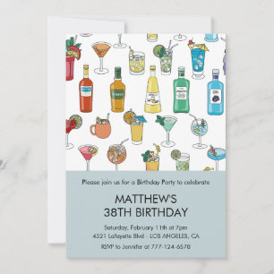 Convite Bebidas de Coquetel Modernas Aniversário de 38 ano