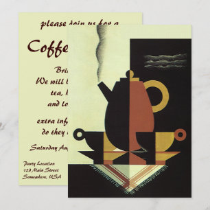 Convite Bebidas de Drinks Vintage Cafeteira com Xícaras