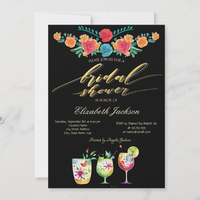 Convite Bebidas de Flores Mexicanas para Chá de Noiva (Frente)