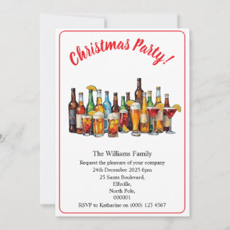 Convite Bebidas e Coquetéis de Festa de Natal Minimal Xmas