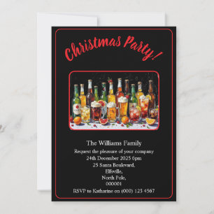 Convite Bebidas e Coquetéis de Festa de Natal Xmas Preto