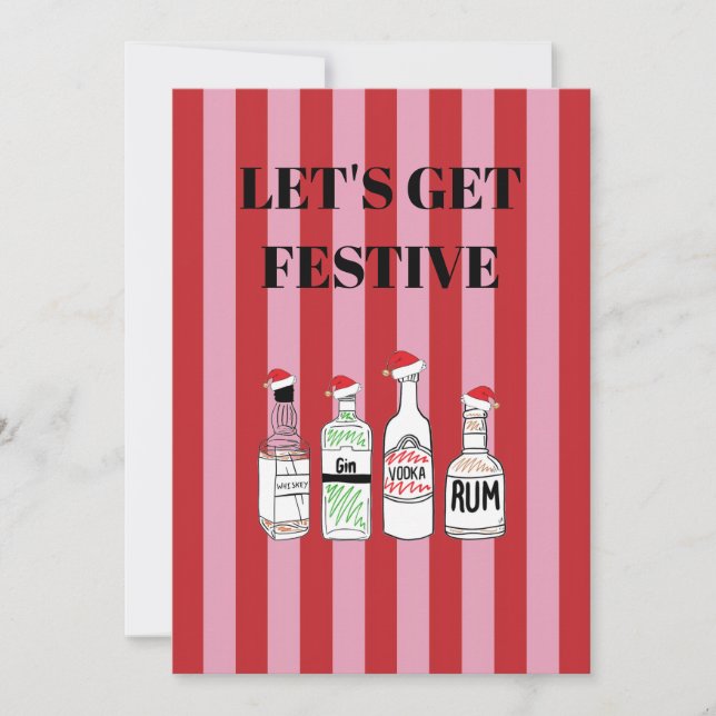 Convite Bebidas espíritos de Natal com listras rosa e verm (Frente)
