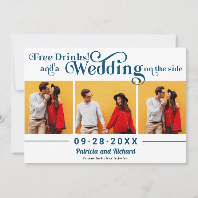 Convite Bebidas Grátis Casamento Informal Salve A Data 3 F (Frente)