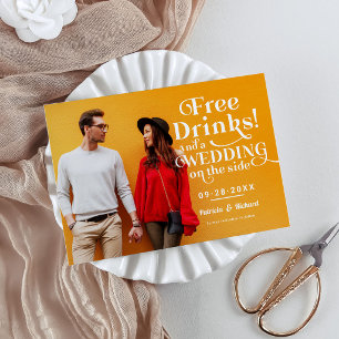Convite Bebidas Grátis Divertido Casamento Casual Salvar A