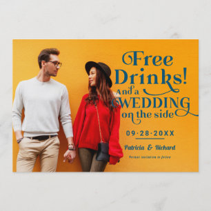 Convite Bebidas Grátis Divertido Casamento Informal Salvar
