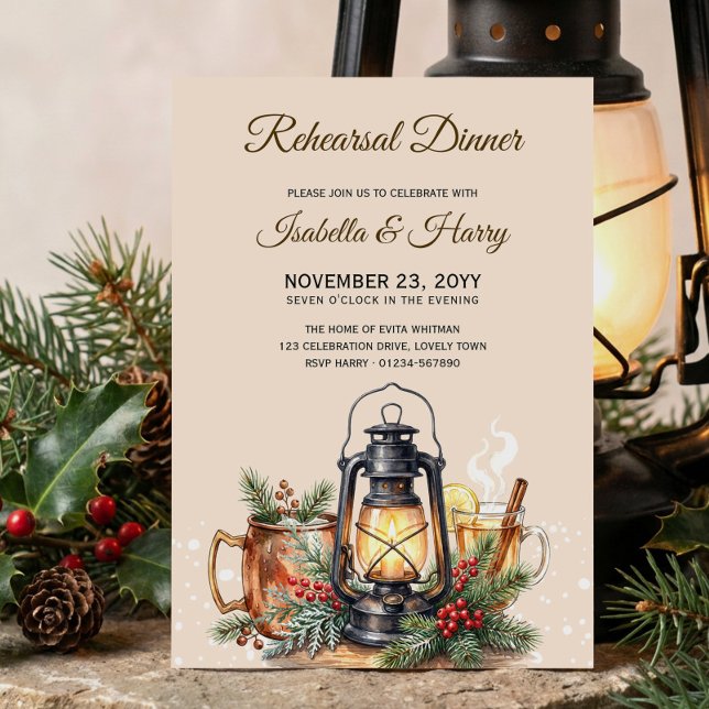 Convite Bebidas Lanterna de Inverno Jantar de Ensaios (Rehearsal Dinner invitation for the winter and christmas holiday season by Darling & May)