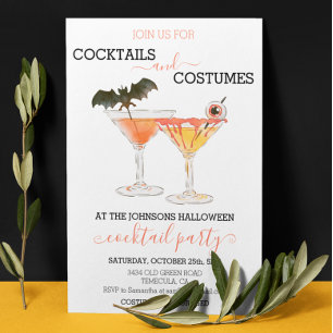 Convite Bebidas para Festa de Halloween com Coquetéis e Fa