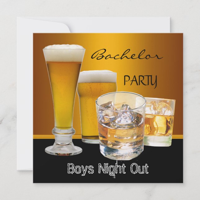 Convite Bebidas para Festa de Solteiro, Noite dos Homens, (Frente)