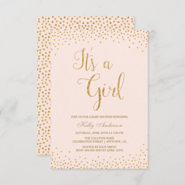 Convite Bebidas Rosa e Dourada, Bebidas Bebidas (Frente/Verso)