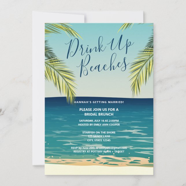 Convite Bebidas Tropicais Em Praias Bridal Brunch (Frente)
