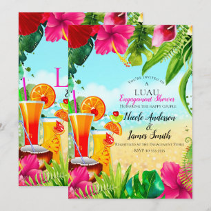 Convite Bebidas Tropicais & Flores Luau de Verão Engajamen