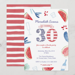 Convite Bebidas Vermelho Branco Azul Festa para Aniversári