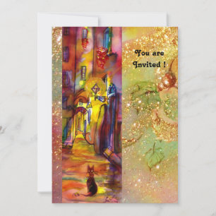 Convite BECO MEDIEVAL À NOITE EM FLORENÇA,vermelho amarelo