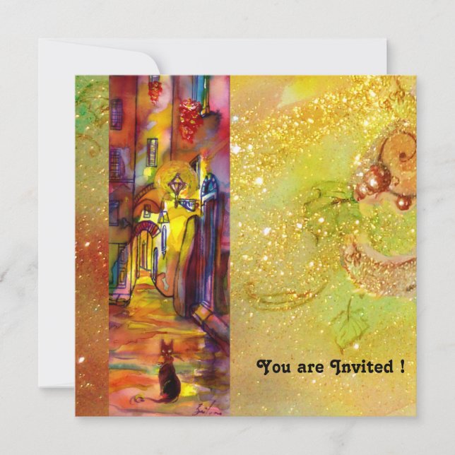 Convite BECO MEDIEVAL À NOITE EM FLORENÇA,vermelho amarelo (Frente)