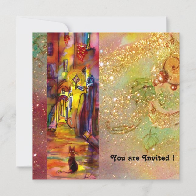 Convite BECO MEDIEVAL À NOITE EM FLORENCE,vermelho amarelo (Frente)
