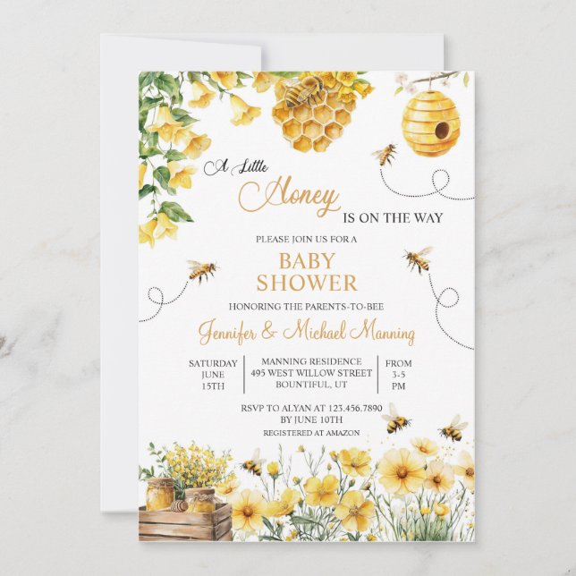 Convite Bee A Little Honey is on the Way Baby Shower (Frente)