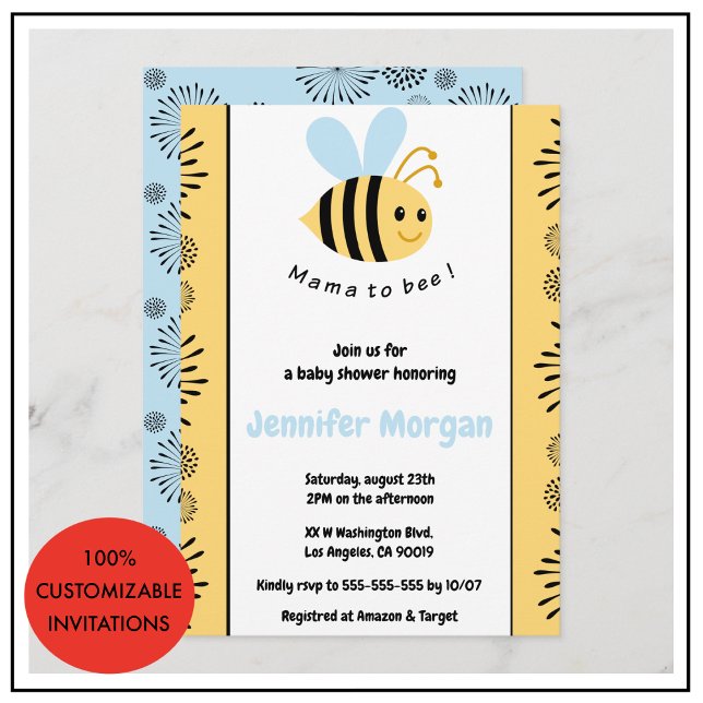 Convite Bee baby chuer convida Mamãe a abelha (Bee baby shower invitations Mommy to bee Bumblebee)
