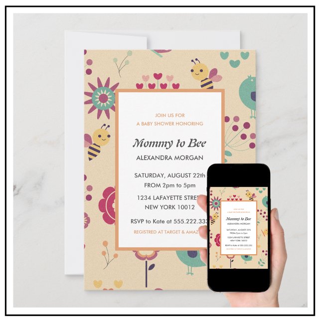 Convite Bee baby chuer convida Mamãe para ser Floral (Criador carregado)