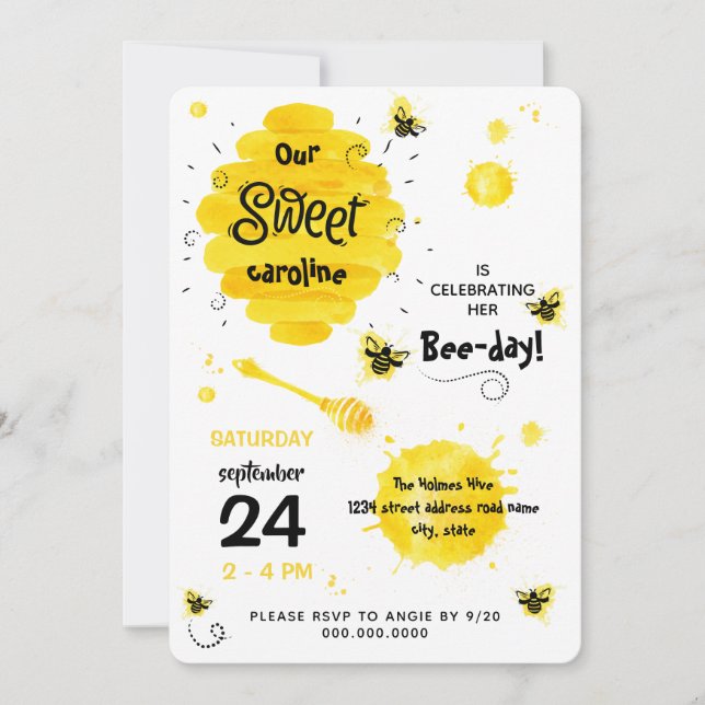 Convite BEE-day Download Honey Bee yellow (Frente)