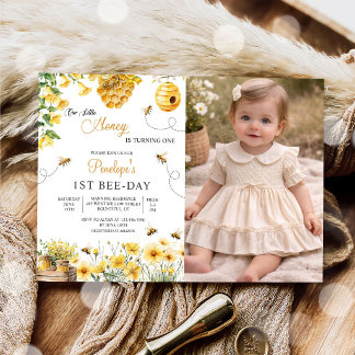 Convite Bee Flower Our Little Honey Is Turning Birthday 