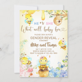 Convite Bee gender reveal invite, bumblebee, honeybee.