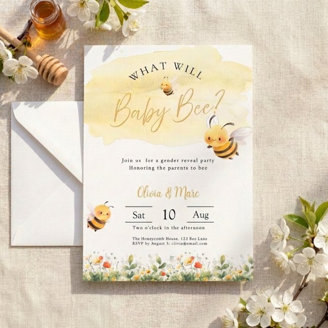 Convite Bee Gender Reveal • What Will Baby Bee (What will baby bee? Gender reveal invitation)