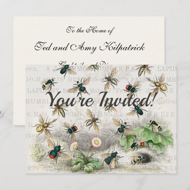 Convite Bee Honey Queen Bees Antique (Frente/Verso)