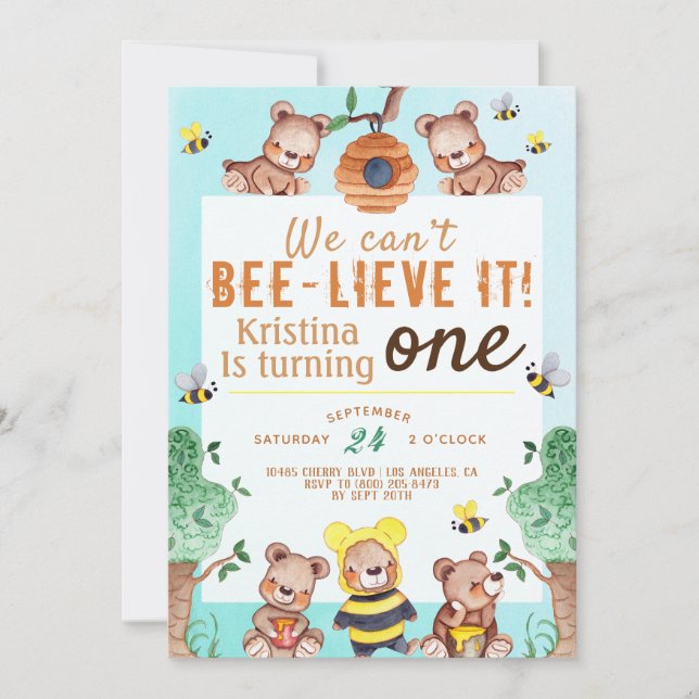 Convite Bee-Lieve It Honey Bear Birthday (Frente)