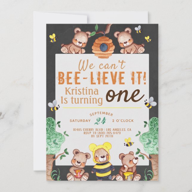 Convite Bee-Lieve It Honey Bear Birthday (Frente)