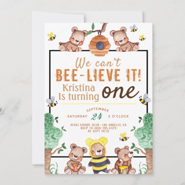 Convite Bee-Lieve It Honey Bear Birthday (Frente)