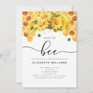Convite Bee Modern Watercolor Mãe Para Ser Chá de fralda
