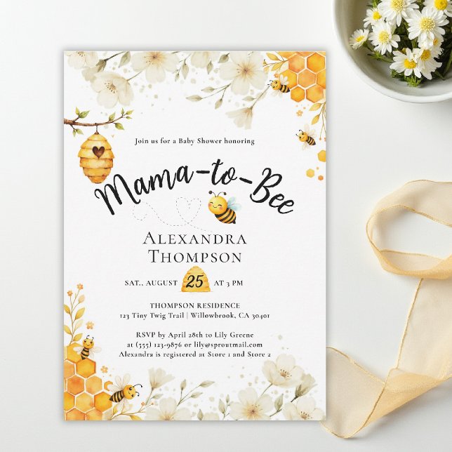 Convite Bee Summer Floral Watercolor Elegant Baby Shower (mom to bee baby shower theme invitation spring summer wildflowers little honey watercolor elegant)