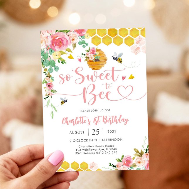 Convite Bee Theme 1st Birthday Invitation (Criador carregado)