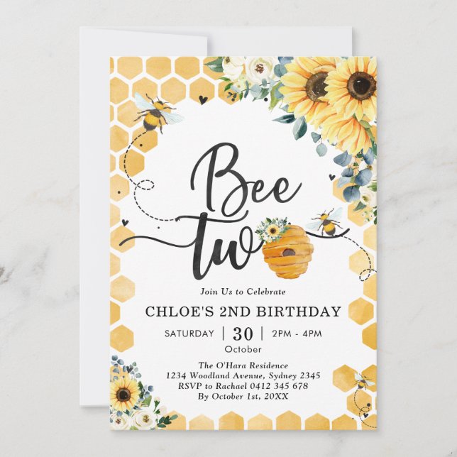 Convite Bee Two Honey Bee 2nd Birthday Invitation (Frente)