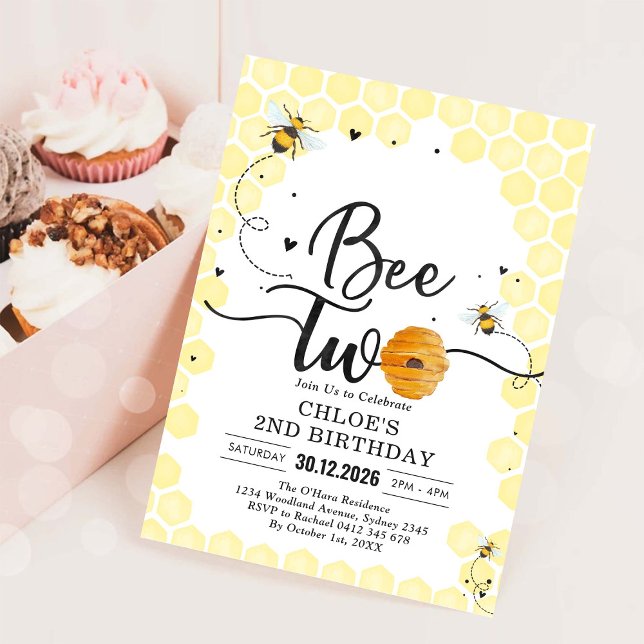 Convite Bee Two Honey Bee 2nd Birthday Invitation (Criador carregado)