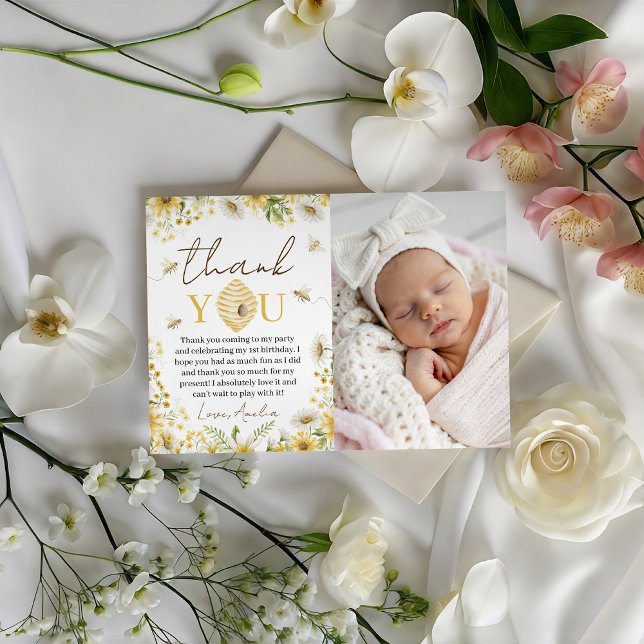 Convite Bee-utiful Milestone Photo Thank You Note (Criador carregado)