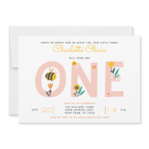 Bee Yellow & Pink Floral ONE Baby's primeiro anive