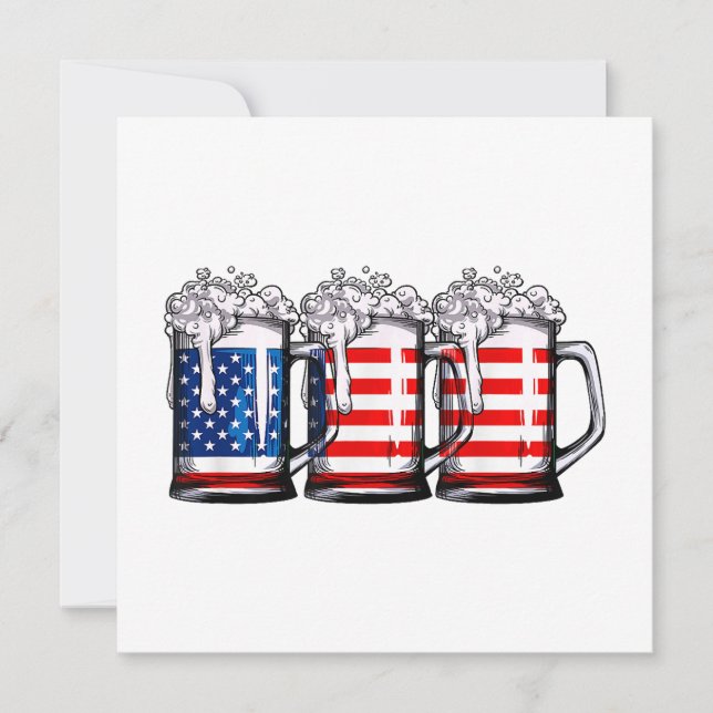 Convite Beer American Flag 4 de julho Men Merica Dr. (Frente)