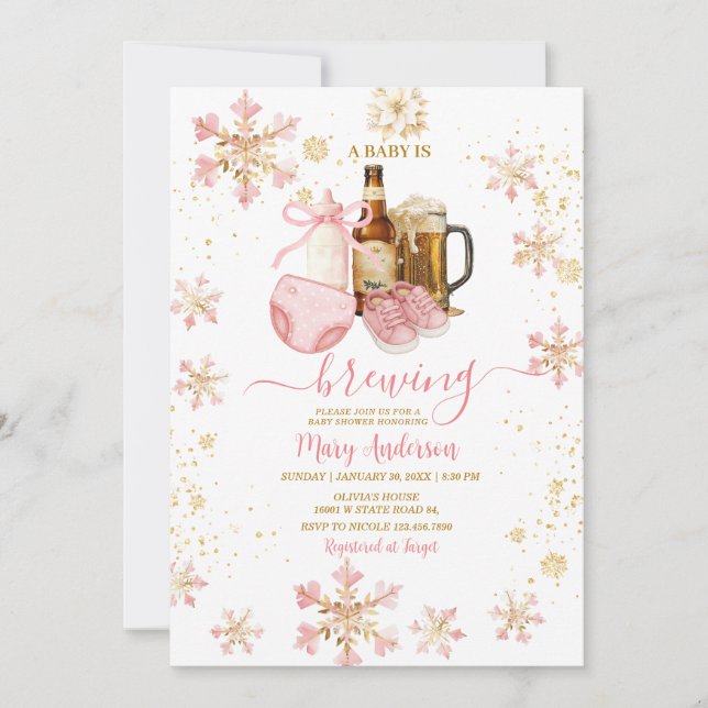 Convite Beer and Milk Bottle Baby Is Brewing Baby Shower (Frente)