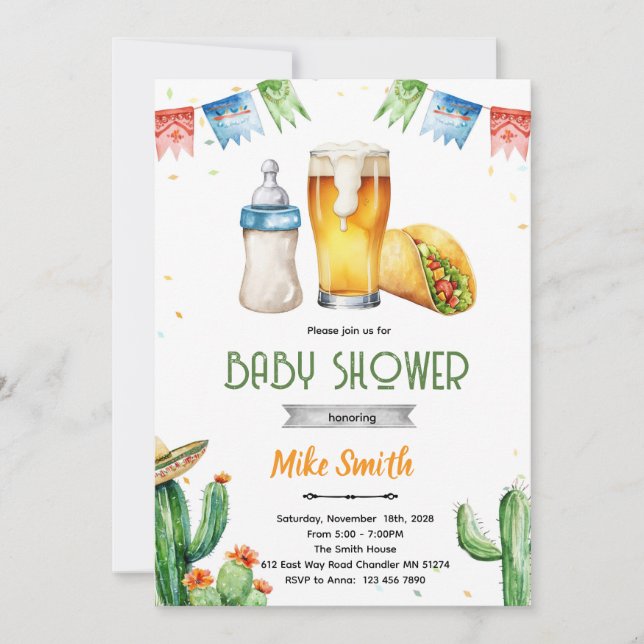 Convite Beer and Tacos Baby Shower Invitation (Frente)