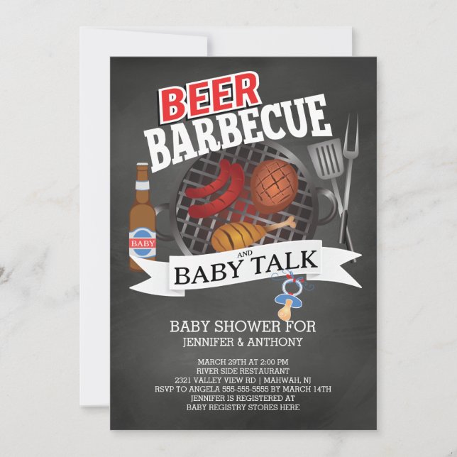 Convite Beer Barbecue Baby Talk Chá de fraldas (Frente)