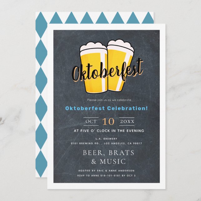 Convite Beer Chalkboard Oktoberfest Fall Party (Frente/Verso)