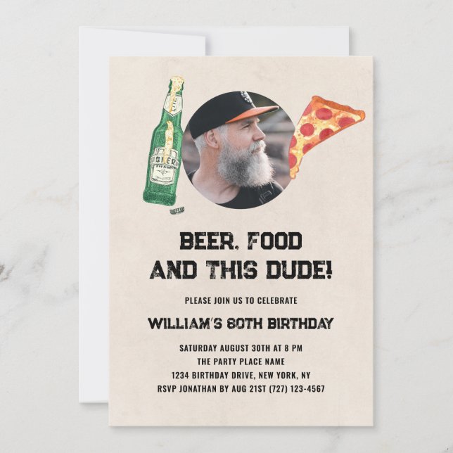 Convite Beer Dude Photo Man Funny 80th Birthday Invitation (Frente)
