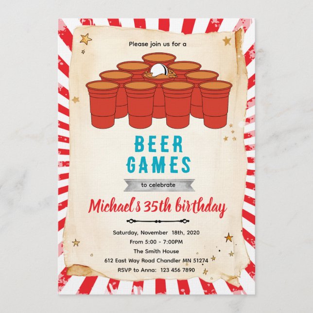 Convite Beer pong party Invitation (Frente)