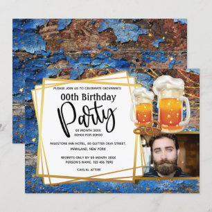 Convite Beer rustic string light DIY foto mens aniversário