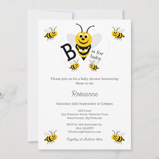 Convite Bees Baby Shower (Frente)