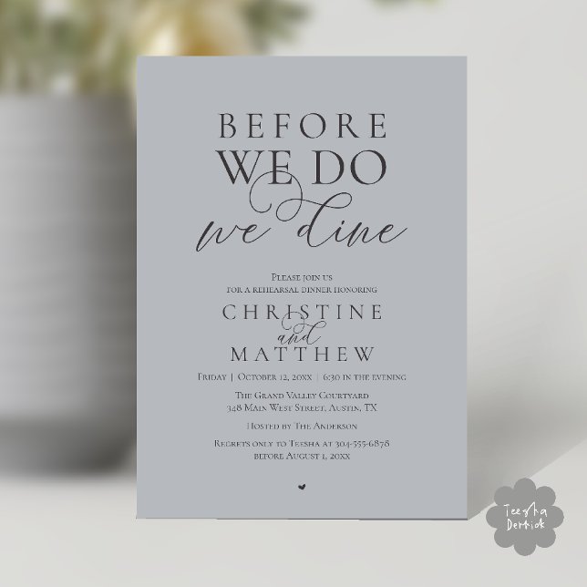 Convite Before we do, we dine, Classy Rehearsal Dinner (Before we do, we dine, Classy Rehearsal Dinner Invitation card in Chill Charcoal Grey)
