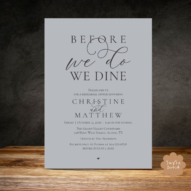 Convite Before we do, we dine, Classy Rehearsal Dinner (Before we do, we dine, Classy Rehearsal Dinner Invitation card in Chill Charcoal Grey)