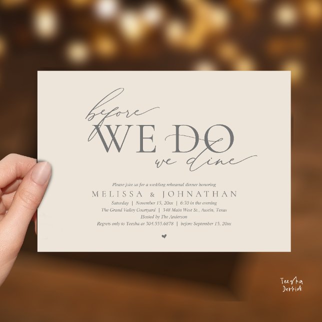 Convite Before We Do, We Dine, Wedding Rehearsal Dinner (Before We Do, We Dine, Wedding Rehearsal Dinner Invitation Card Cream Grey)
